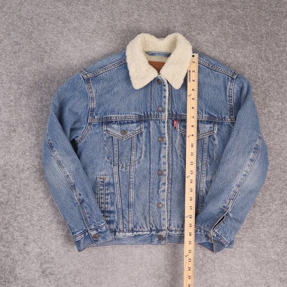 Levi's Sherpa Lined Denim Trucker XS Blue Long Sleeve Snap Light Wash Jacket - Picture 2 of 9